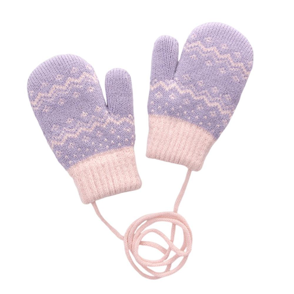 Утепленные детские вязаные перчатки с веревочкой для шеи Теплые варежки Осенне-зимние перчатки Мальчики Девочки