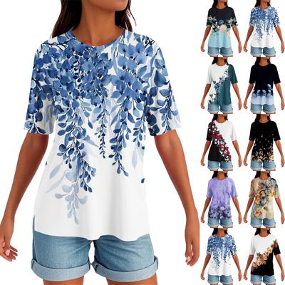 Женский круглый вырез с разрезом по низу, модный повседневный однотонный топ с короткими рукавами