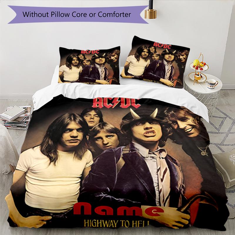 3pcs Custom Name ACDC Bedding Set Duvet Cover Closure Includes 1 Duvet Cover & 2 Pillowcases, Soft and Comfortable for All Seasons.