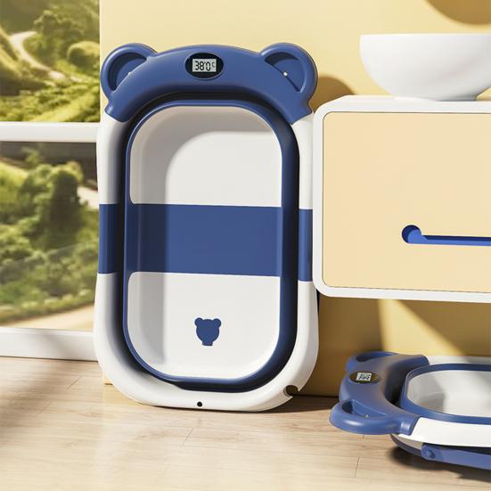 2 шт./комплект складная детская ванночка с термометром мягкая подушка складная конструкция визуальный датчик температуры детская ванночка