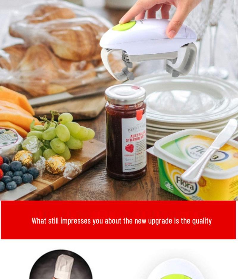 Electric Multi-Opener: Double-Ear Can & Bottle Opener with One-Button Automatic Silicone Grip.