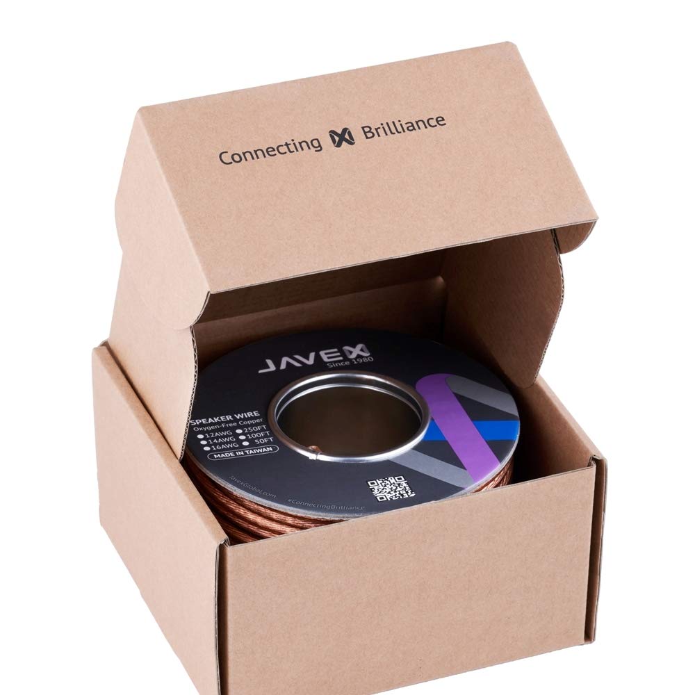 JAVEX Speaker Wire 12 Gauge AWG [2x3.38mm2] [OFC Oxygen Free Copper 99.9%] Copper Stranded Wire, Flat Cable, 30.5M100FT