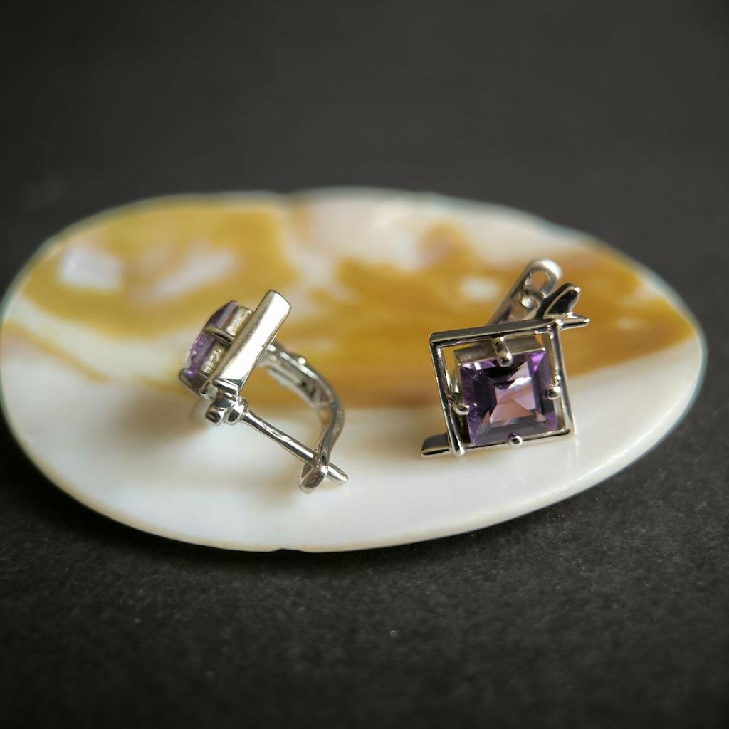 Серебряные серьги с натуральным аметистом 2.942ct (2189329)