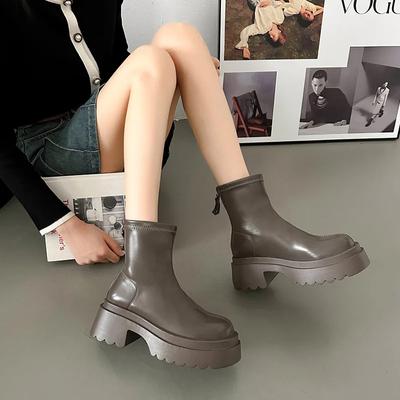 Модные женские ботинки весна-осень с круглым носком, толстой подошвой, толстым каблуком, застежкой-молнией