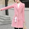Spring/Autumn/Winter Slim Woolen Coat V-neck Solid Color Long Coat Large Size Casual Warm Windbreaker Temperament Top with Pendant