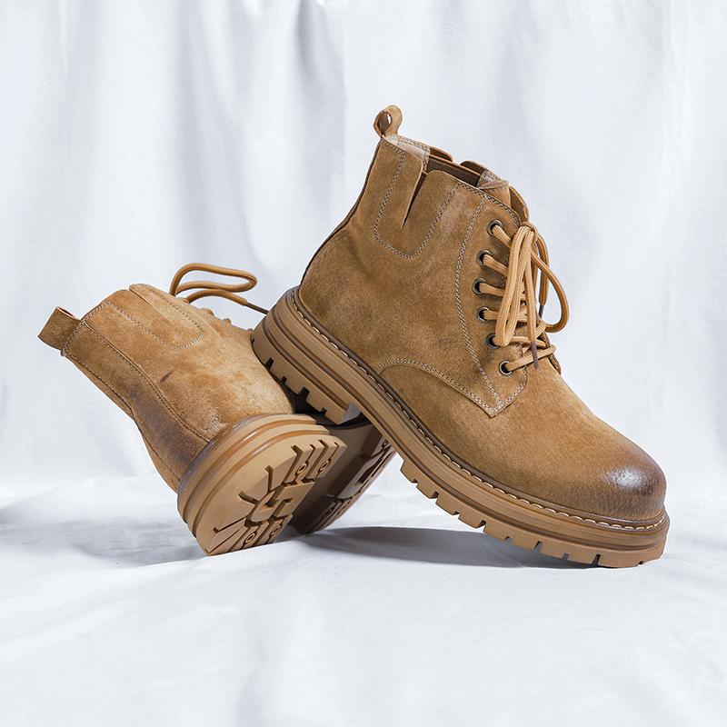 Мужские ретро-ботинки с высоким верхом, зимние ботинки с толстой подошвой, нескользящие, теплые, повседневные, зимние ботинки из кожи, на шнуровке, с большой головой