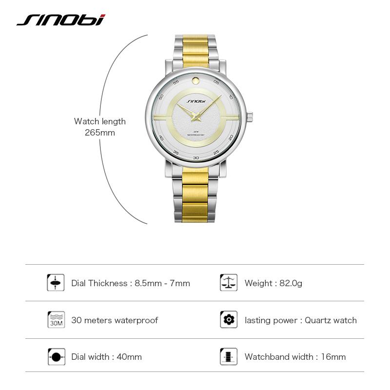 SINOBI Top Brand Luxury Men Quartz Watches Men Fashion Sports Watches Waterproof Stainless Steel Business Male Wristwatch Clock