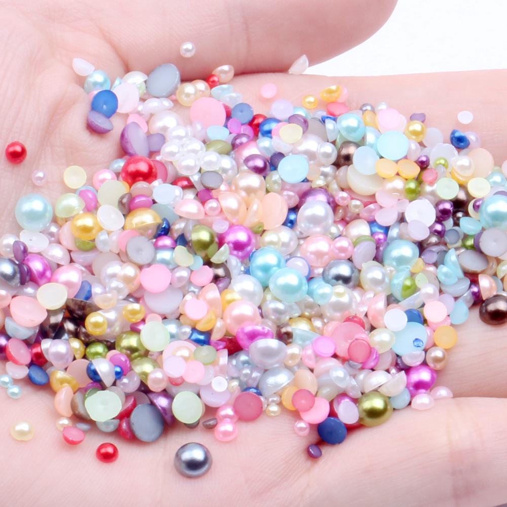 8mm Flat-Bottom Half-Round Imitation Pearls Beads, 100-Pack - DIY Rhinestone Mobile Case Accessories
