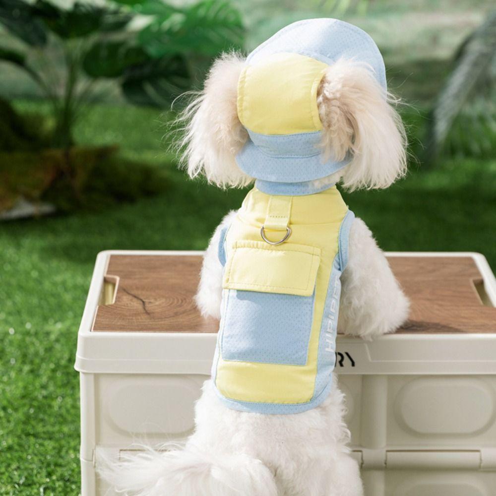Spring Summer Pet Sunscreen Vest Sleeveless Breathable Puppy Mesh T-Shirt Comfortable with Hat Ice Bag Pet Sun Wear Pet Supplies