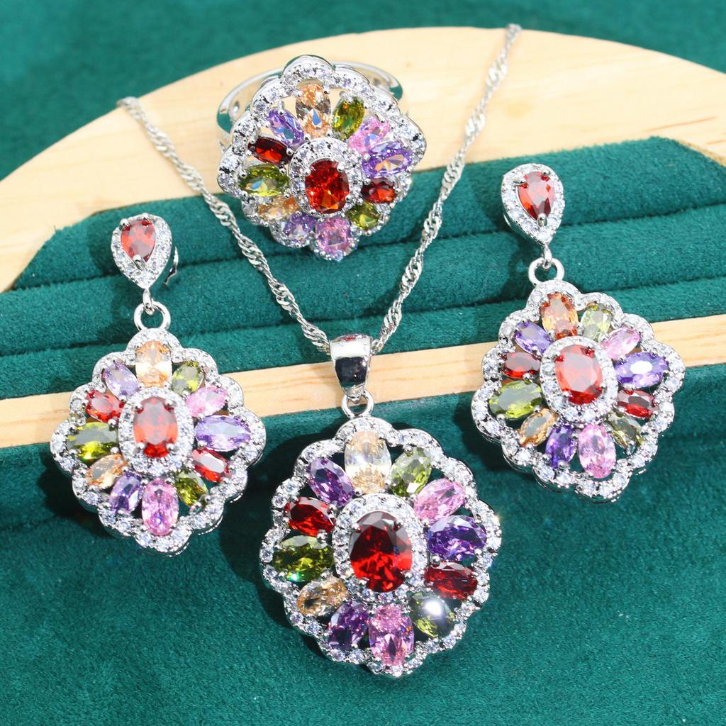 Explosive Jewelry Europe and The United States Hot Anti-allergy Zircon Necklace Earring Jewelry Set