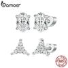 BAMOER 925 Стерлинговое Серебро 3 Цветка Сверкающие Серьги-Пуссеты Свадебные Простые Циркон Для Женщин Классические Сверкающие Серьги-Пуссеты