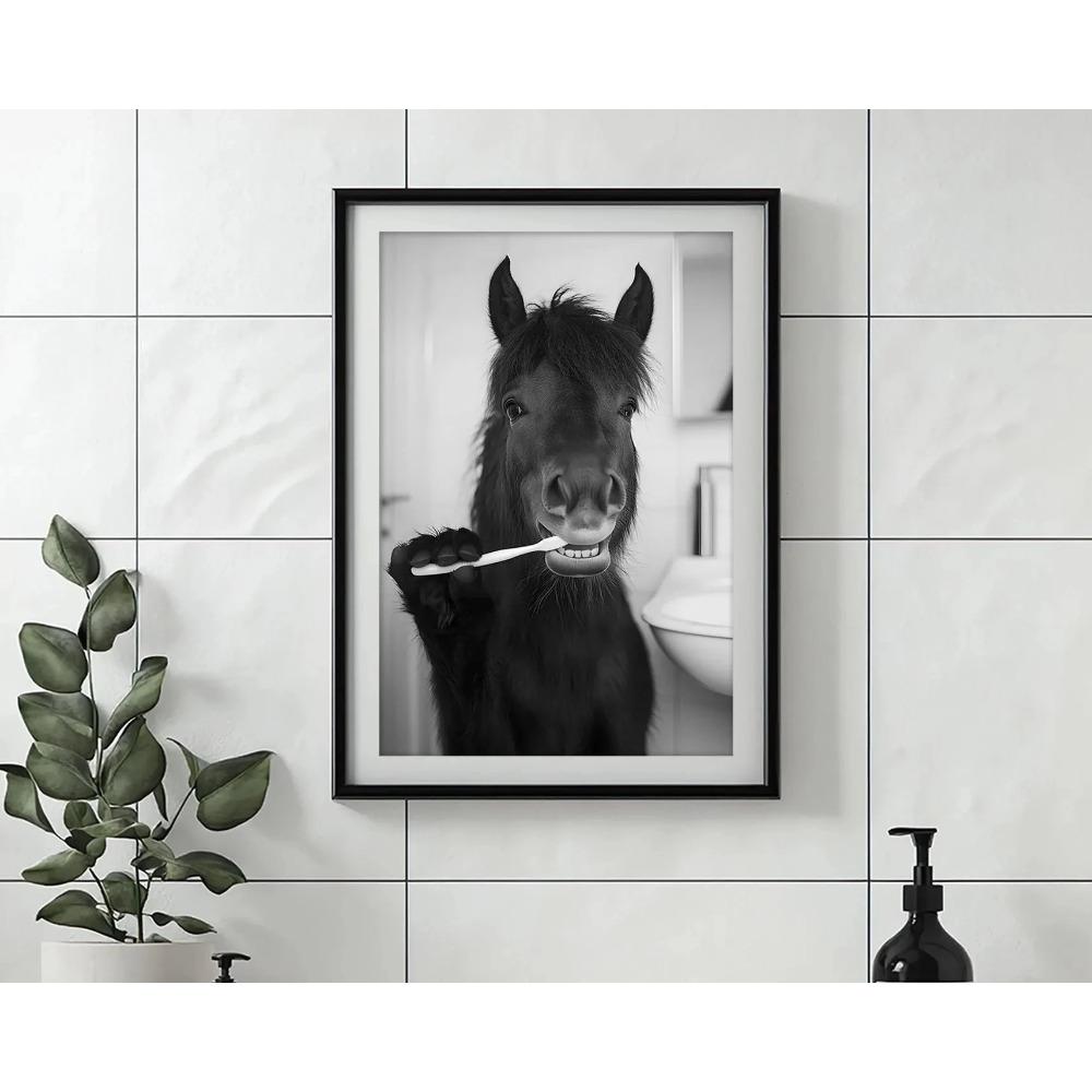 Brushing Teeth Animal Art Poster Lion Monkey Horse Rabbit Dog Cat Eagle Funny Bathroom Wall Stickers Bathroom Animals Home Decor