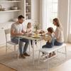 Ensemble Table Salle A Manger Avec 2 Chaises Et Banc Assises Rembourrees Pour Salon Petit Espace Chene Et Blanc