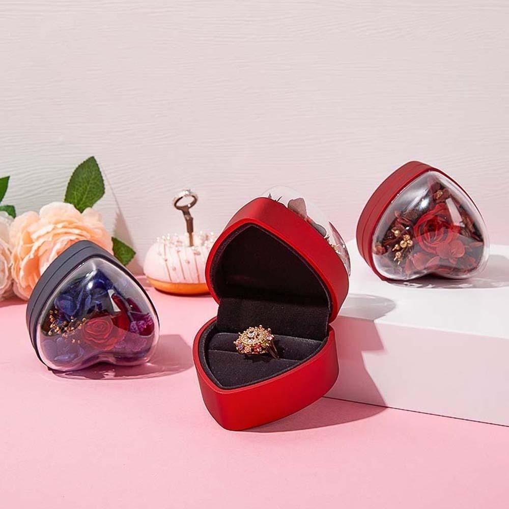 Composite Paper Ring Display Case Acrylic Jewelry Organizer Portable Heart Ring Box  Wedding