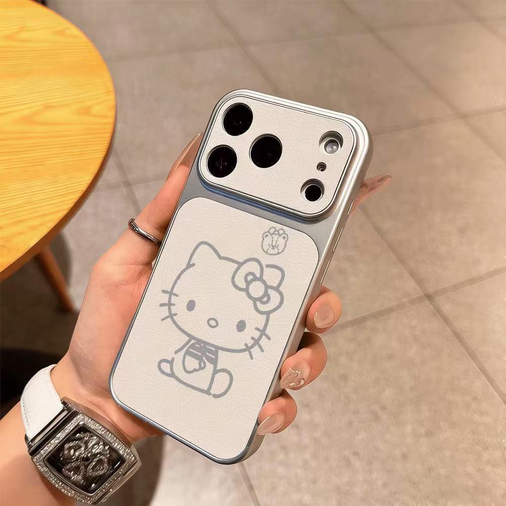Чехол Line Kitty с покрытием, имитирующим кожу, противоударный, для Apple 17 Pro Max, 16 Pro, 15, 14 Plus и 13