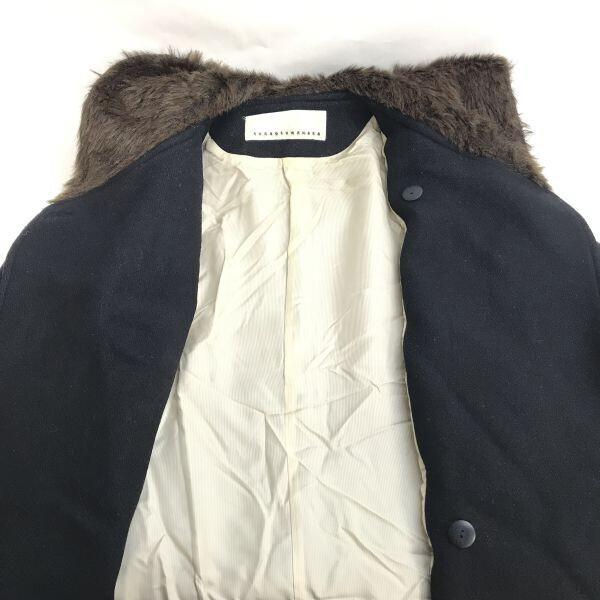 Сделано в Японии SUNAO KUWAHARA Длинное пальто-дафлкот M Мужское Черное Деталь из меха(ИСПОЛЬЗОВАЛ)