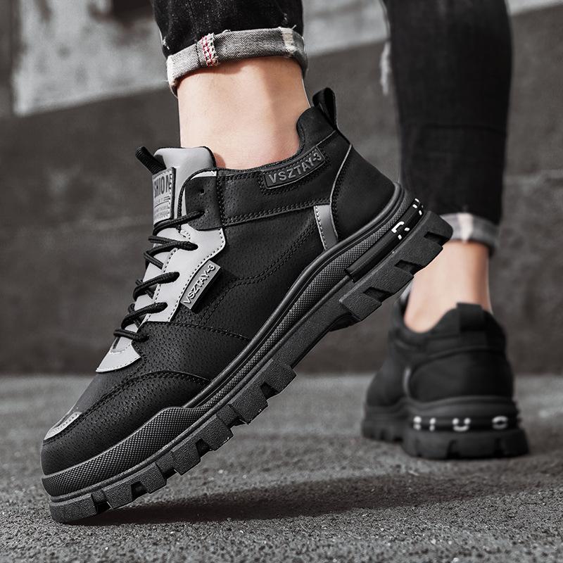 Men's Shoes Autumn and Winter New Tooling Labor Insurance Men's Casual Versatile Leather Surface Non-slip and Wear-resistant Thick-soled