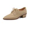 Sheepskin Pointed Toe Thick Med Heels Spring Shoes Brogues Big Size 43 Lace Up Women Pumps