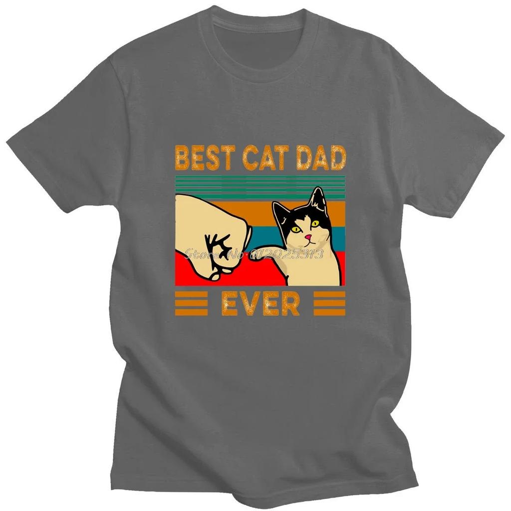 Мужские футболки премиум-класса Best Cat Dad Ever Paw Fist Bump Fit Vintage Cotton High Quality Black Casual Korean Fashion New Tshirt Tops