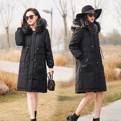 Куртка Parker Down женская средняя и длинная зимняя новая белая утиная пуховая с большим меховым воротником большого размера универсальная термокуртка