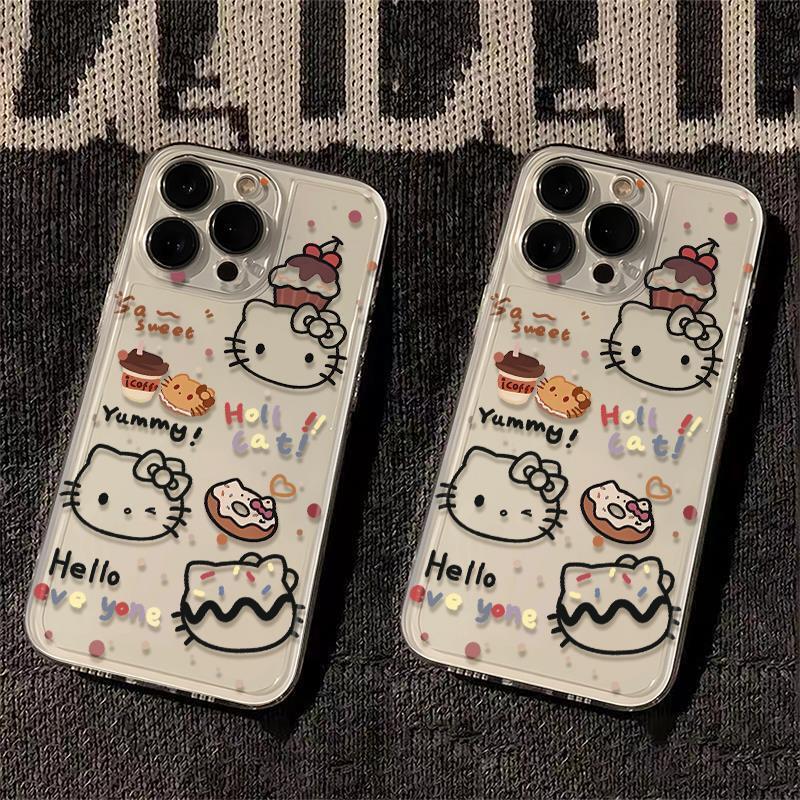 Сладкий пончик Kiki Cat Чехол для iPhone 15/14 Pro Max Мультяшный Прозрачный Чехол для Телефона