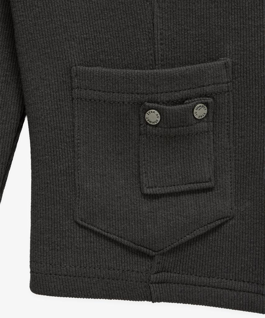ETRE AU SOMMET Square Button Point Slim-Fit Long Sleeve Top (Dark Gray)