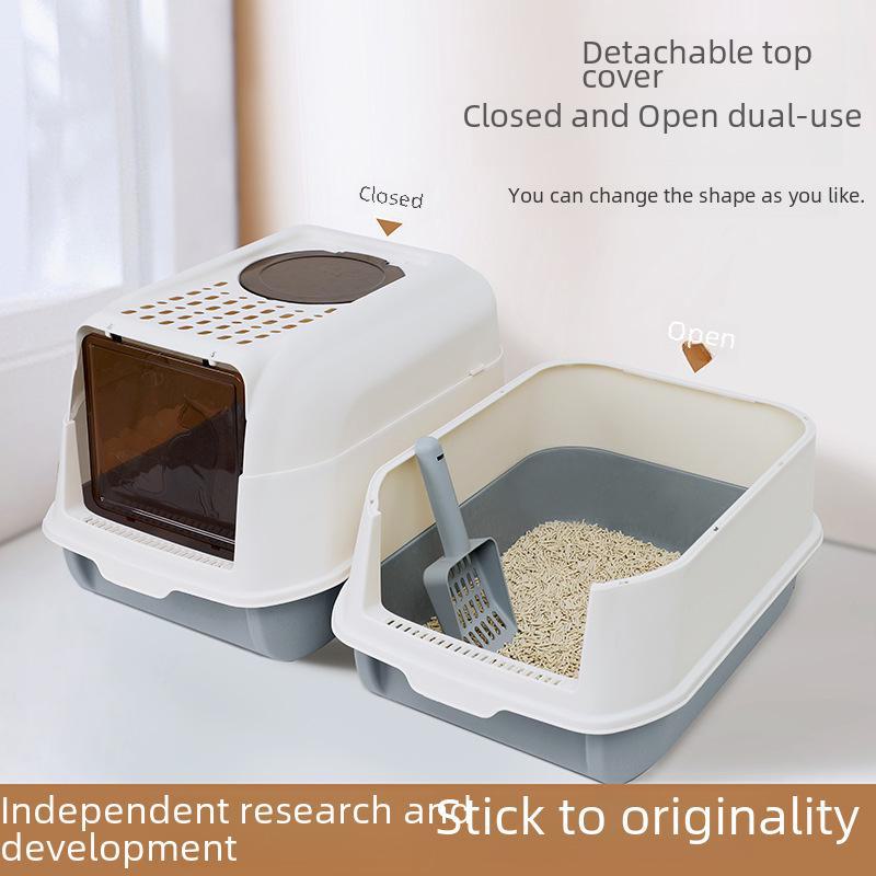 Большой закрытый кошачий туалет с защитой от брызг, дезодорантом и верхним входом