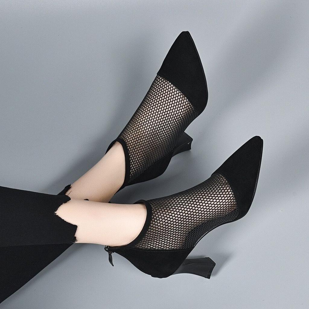 Обувь Сандалии Короткие туфли для женщин Ботильоны на каблуке Острый носок Замшевые женские ботильоны Сетчатые очень высокие каблуки Горячая распродажа из искусственной кожи Y2k