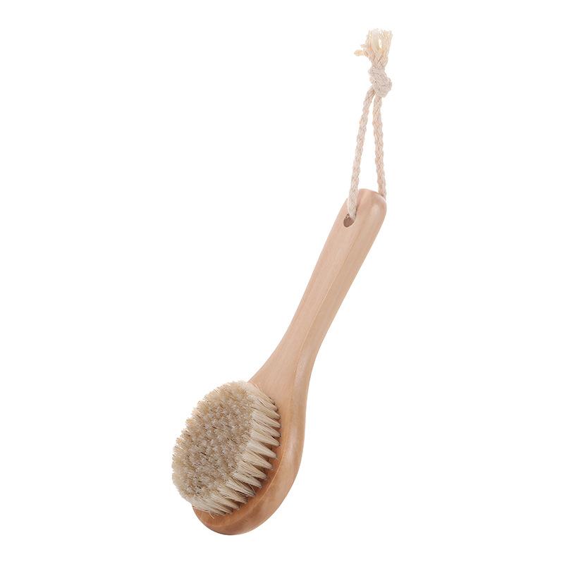 Natural Bristle Exfoliating Body Brush Lymphatic Drainage Tool Wooden Handle with Hanging Rope for Home Skincare
