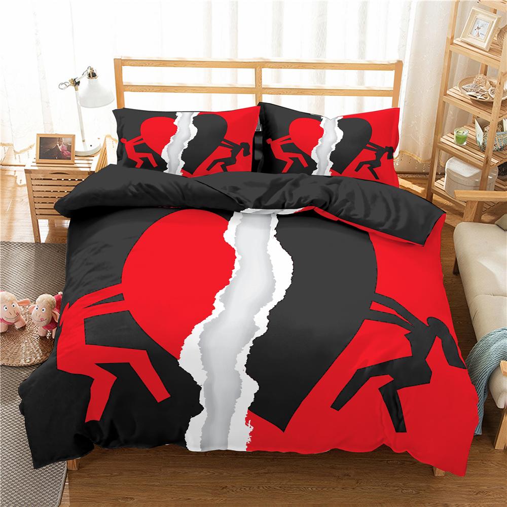 Постельное белье для влюбленных пар Король Королева Пододеяльник Черно-белый принт Комплект постельного белья для взрослых День святого Валентина Декор спальни Покрывало