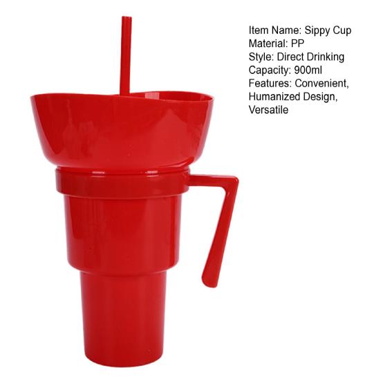 Стакан для закусок и напитков Многоразовый держатель для попкорна с трубочкой Герметичный стакан объемом 900 мл для кино, путешествий