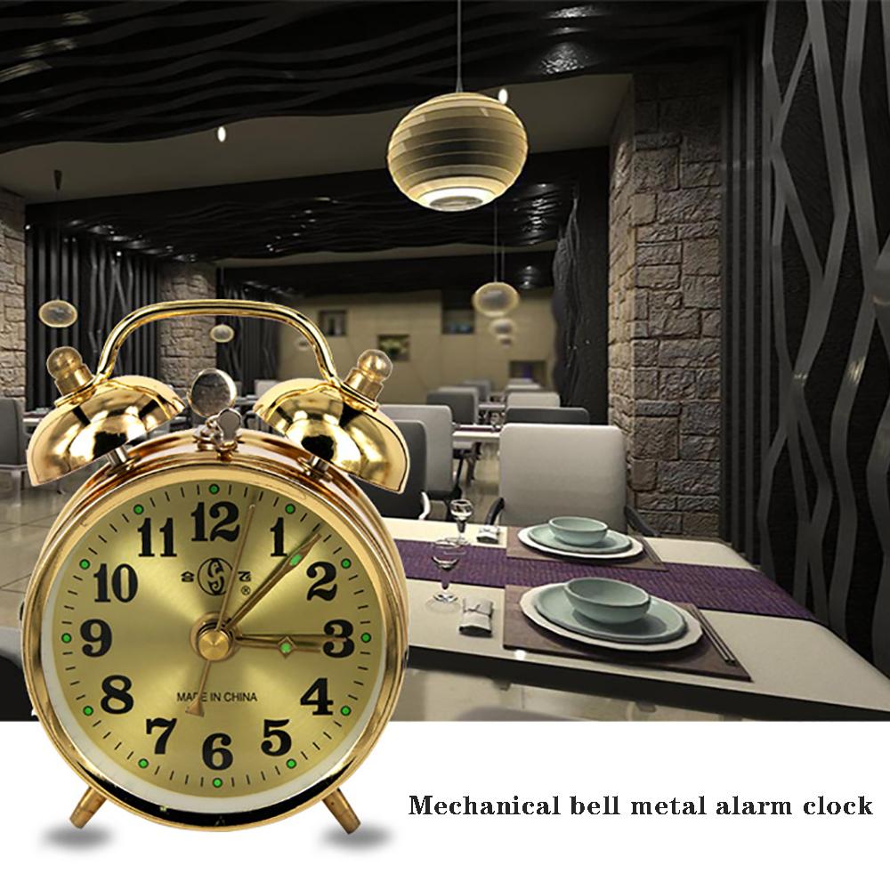 Retro Gold Mechanical Alarm Clock Vintage Manual Wind Up Clock Metal Snooze Table Clock Home