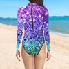 Women Monokini Long Sleeve 3D Fish Scale Print Back Zipper Elastic Fabric One-piece