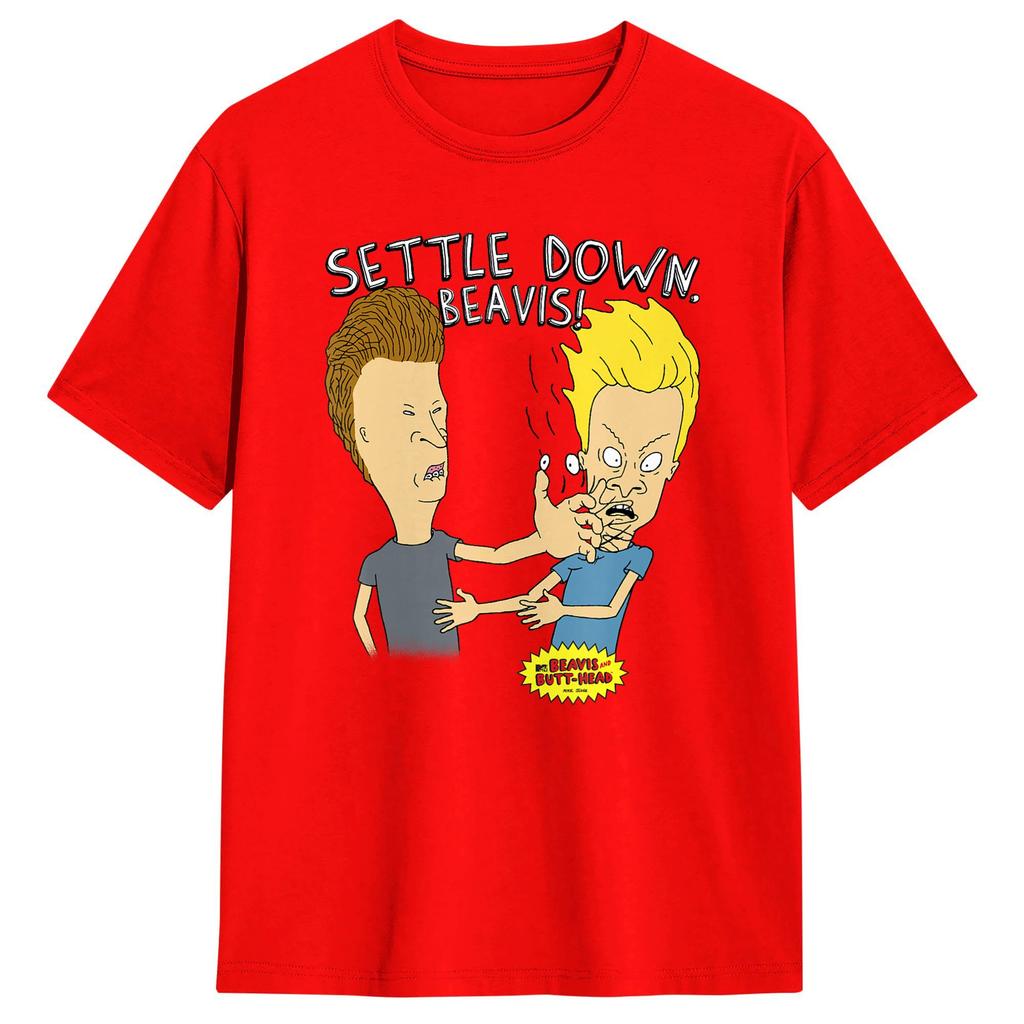 Beavis and ButtHead Settle Down Beavis T Shirt Men Cotton Funny TShirts Crew Neck Tee Shirt Short Sleeve Clothing 6XL