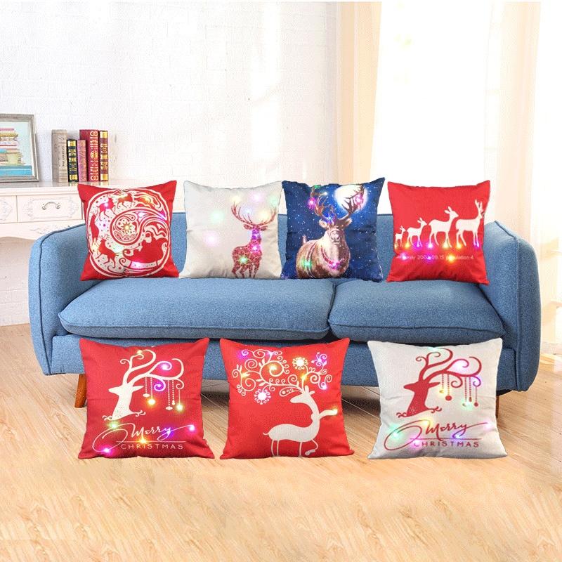 Elegant Cotton Linen Pillow Cover With Led Lights For Charming Christmas Decor