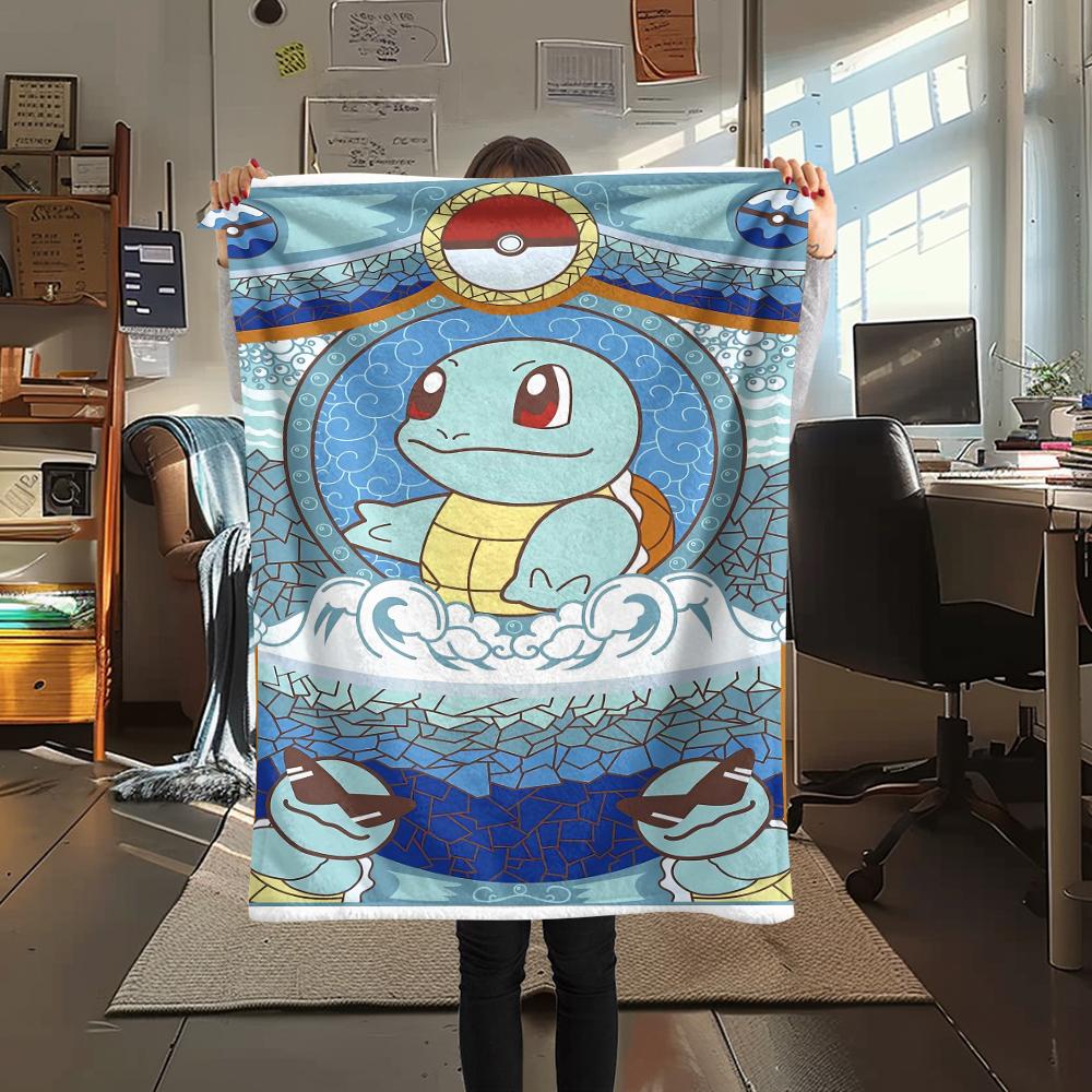 Pokemon Rocket Turtle Print Flannel Blanket,High quality Comfortable for All Seasons,Home Decor,Warmth and Comfort,Perfect for Christmas Gifts