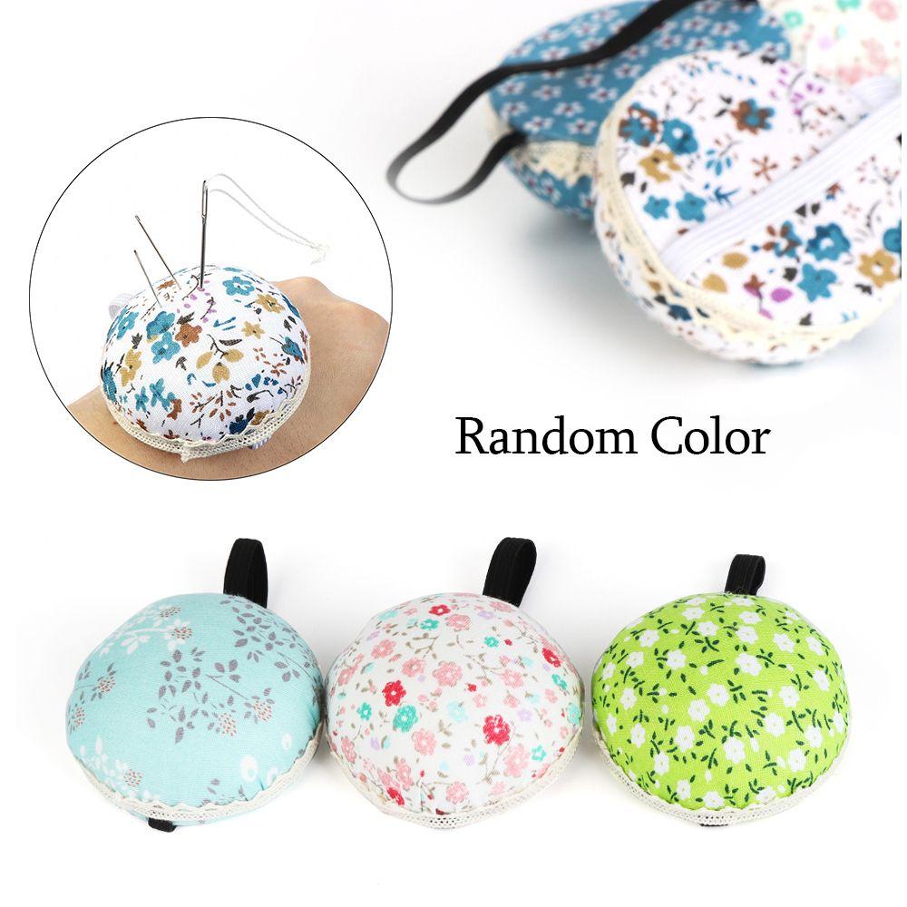 1Pc Cute Home Supplies Tool Ball-Shaped Needle Holder Floral Wrist Strap Sewing Pin Cushion