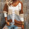 Женский вязаный свитер с v-образным вырезом, кардиган, новый женский винтажный женский свитер с длинными рукавами и контрастной строчкой, трикотажные топы, женская одежда