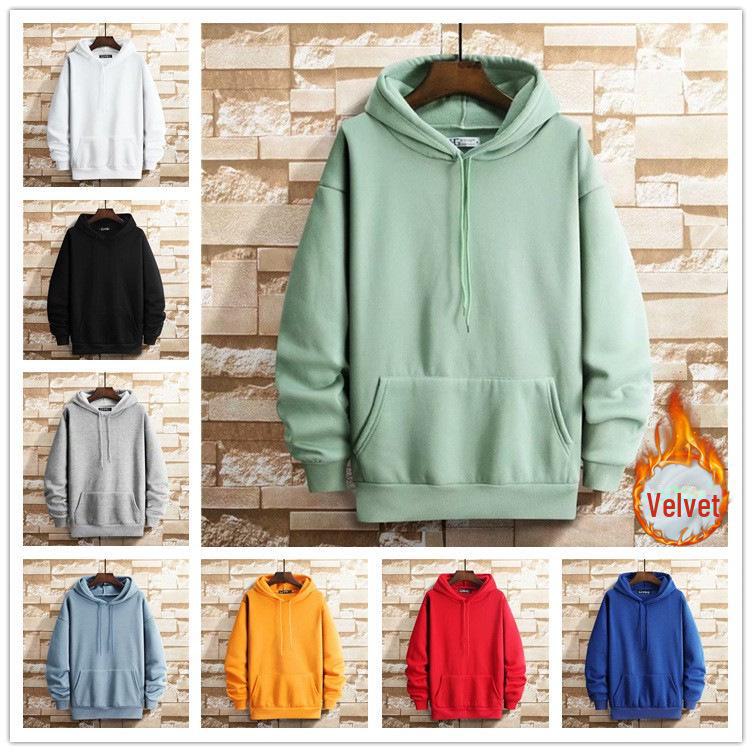 Толстовка свободного кроя Unisex Plus Velvet - весна/осень в корейском стиле, однотонная