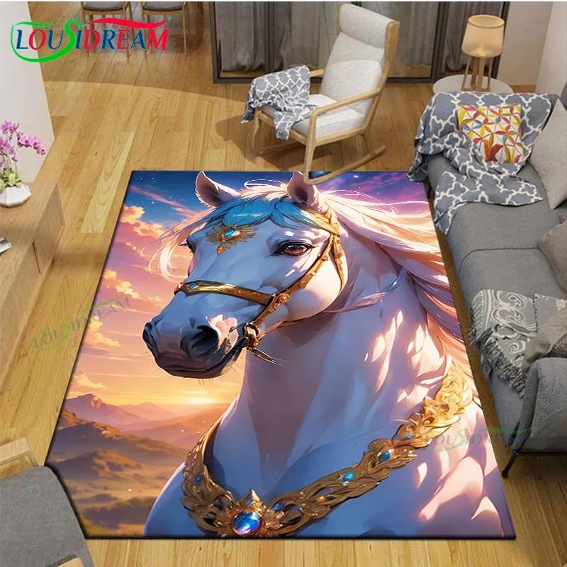3D Fashion Exquisite Painting Horse Printed Carpet Living Room Anti-Skid Area Rug Kids Bedroom Mats Yoga Mat Large Carpet Decor