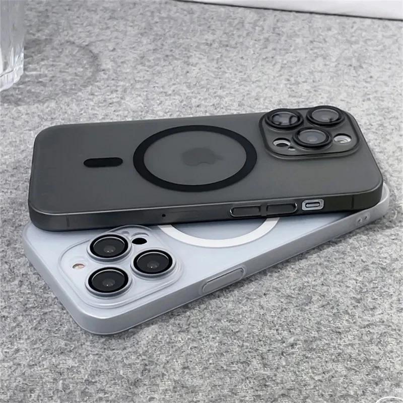 Ультратонкий Матовый Жесткий PC Чехол-Защита Линзы Для iPhone 17 16 15 14 13 12 Pro Max Для Magsafe Магнитная Беспроводная Зарядка Чехол