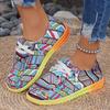 Мода 2025 Женские Граффити Радужные Холщовые Туфли Осень Новые Повседневные Ежедневные Женские Плоские Туфли Круглый Носок Многоцветный Принт Шнуровка Кроссовки