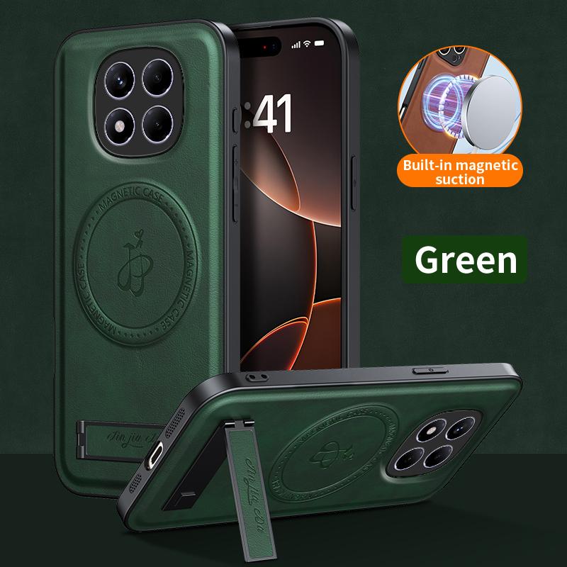 Роскошный магнитный держатель-подставка кожаный чехол для телефона для Xiaomi Redmi 14C 13C Redmi Note 13 14 Pro Беспроводная зарядка Чехол с логотипом