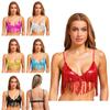Swing Sequin Fringe Bra Top Womens S-3XL - Shiny Sequin Tassel No-pad Wireless Bralette for Clubwear Dancewear
