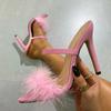 Fashion Liyke New Design Pink Fluffy Feather High Heels Slippers Female Fashion Peep Toe Summer Sandals Women Mules Slides Pumps Shoes