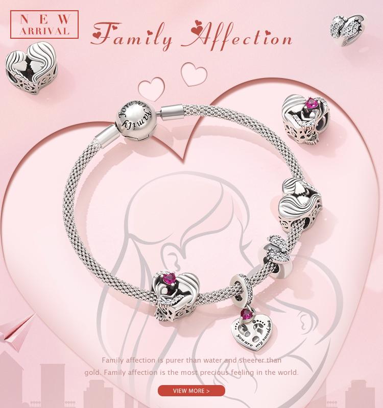 Bamoer Real 925 Silver Heart Beads Charm Mother & Daughter Pendant for Mom Fit Bracelet Necklace Mother's Day Jewelry