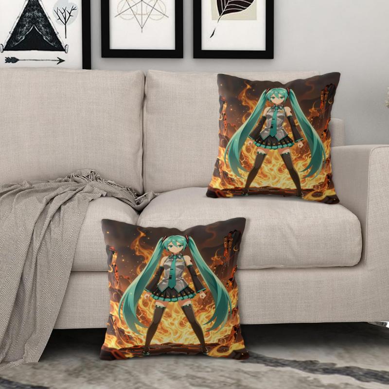 Hatsune Miku Throw Pillow, Anime Cushion, Accent Pillow, Includes Pillow Core, Digital Print, 18 Inch, For Sofa Bedroom Decor
