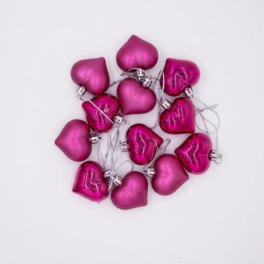 12Pcs Bright Heart Shape Christmas Ball Plastic Christmas Pendants New Year