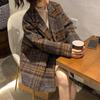 Autumn Warm Thicken Women's Vintage Woolen Plaid Coat for Winter