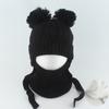 2 шт./набор Детская зимняя шапка и шарф Набор Декор плюшевым помпоном Однотонный Плюшевая подкладка Вязаная шапка Теплый комплект шарфа